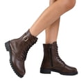 thumbnail image 2 of Willtoo Womens Ankle Boots Buckle Decor Lace Up Side Zipper Booties Low Block Heel Lug Sole Casual Short Boots for Winter Daily Wear, 2 of 6
