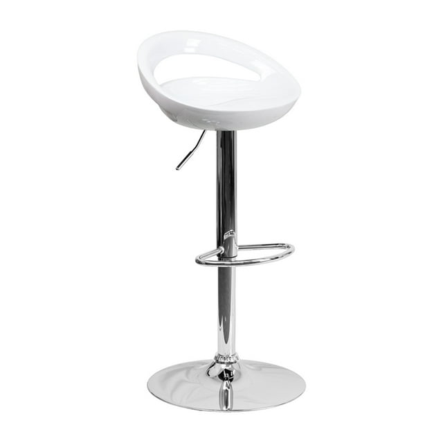 Adjustable Height Stool with Low Back,Swivel Seat Plastic Barstools with Footrest,Kitchen Bar Stools Counter Height Dining Chairs with Chrome Base for Indoor Outdoor Home Kitchen Dinning Room,White