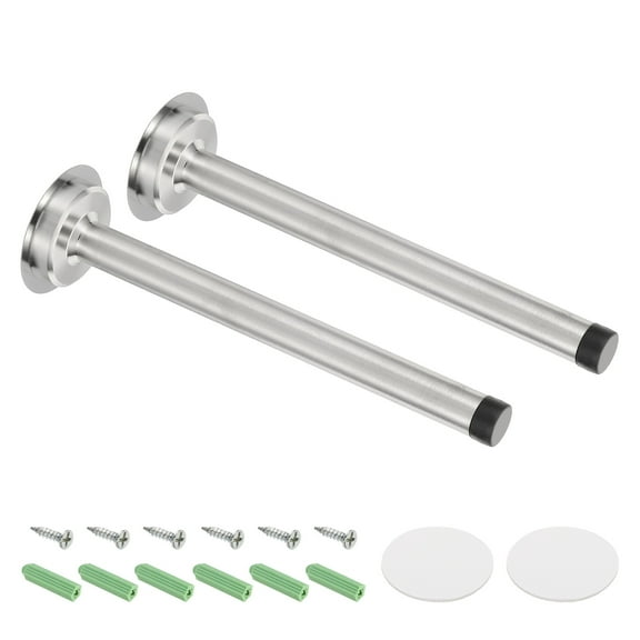 Uxcell 2 Pack 7.9 Inch Stainless Steel Door Stopper, Heavy Duty Door Stopper with Rubber Tips Bumper, Sound Dampening Doorstop for Wall Protection, Screw&Adhesive Install (Silver Tone)