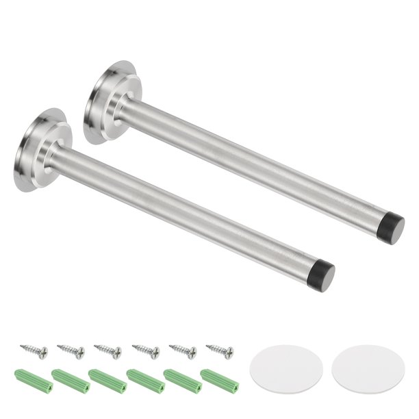 Uxcell 2 Paquete 7.9 Pulgadas Tope de Puerta de Acero Inoxidable, Tope de Puerta con Puntas de Goma (Tono Plateado)