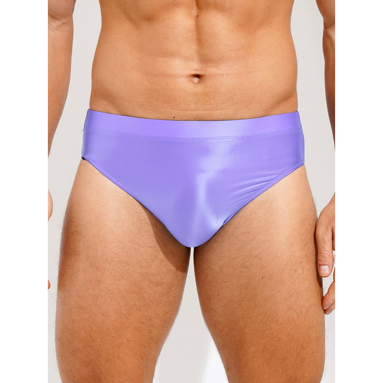 IEFIEL Mens Solid Color Underwear Glossy High Waist Swimming Underpants  Sunbathing Bikini Briefs Light Purple XXL 