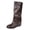 Brown, variant on Fold Over Boots for Women Knee High Shark Boots Buckle Strap Decor Round Toe Low Heel Wide Calf for Fall Winter
