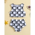thumbnail image 3 of Toddler Baby Girls Bikinis Swimsuits Kids Girls Sleeveless Crop Vest Checkerboard Print Tops + Briefs Swimwear Bathing Suit Beachwear 2Pcs 9M-4T, 3 of 9
