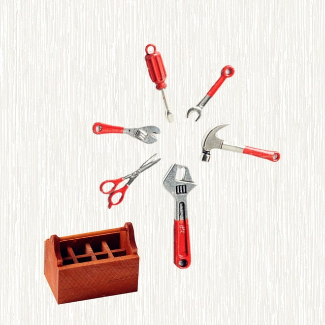 OULII 7 Pcs Petite Boîte à Outils Miniature Boîte à Outils avec Marteaux de Simulation Entretien pour Enfants Collectionneurs 3.8cm