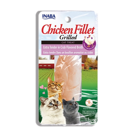 INABA Premium Hand-Cut Grilled Chicken Fillet Cat Treats w Vitamin E, 0.9 oz, X-Tender Crab