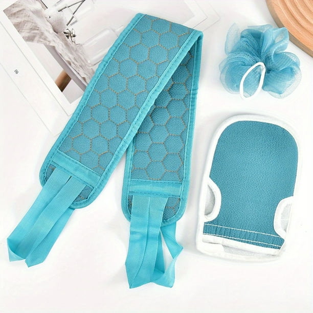3pcs Exfoliating Bath Towel Set, 3 In 1 Back Bath Scrubbing, Body Cleaning Washcloth, Soft Bath Glove, Shower Ball Loofah, Exfoliating Skin Towel Bath Tools Set For Back Rubbing, Deep Body Cleansing,