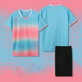 thumbnail image 2 of HAOTAGS Boys Gradient Color Sport Sets (4-14）, Short Sleeve V-neck Tee with Shorts Set Casual School Training Uniform Sky Blue, 2 of 4