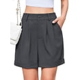 thumbnail image 2 of Womens Casual Elastic Waist Wide Leg Suit Tailored Shorts Summer Work Shorts with Pockets Dark Gray XS, 2 of 9
