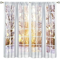 Winter Forest Landscape Curtains,Winter Snowy Pine Trees Snowflakes Nature Scenery Window Treatments for Living Room Bedroom, Snowing Mountain View Drapes 2 Panel Sets,55x63 Inch