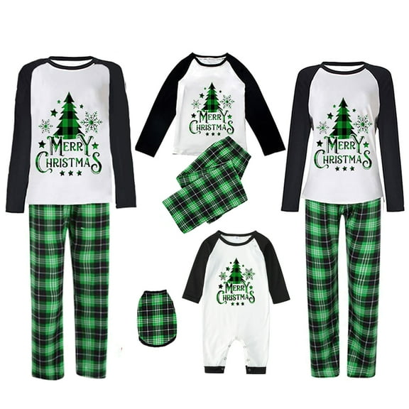 URMAGIC Matching Christmas Family Pajamas Sets Xmas PJ's Letter Print Top and Plaid Pants Jammies Sleepwear Cotton Long Sleeve Pjs