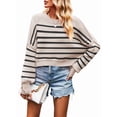 thumbnail image 2 of Women'S Oversized Batwing Sweaters 2025 Fall Outfits Trendy Crewneck Knit Side Slit Pullover Tops Black Apricot S, 2 of 7