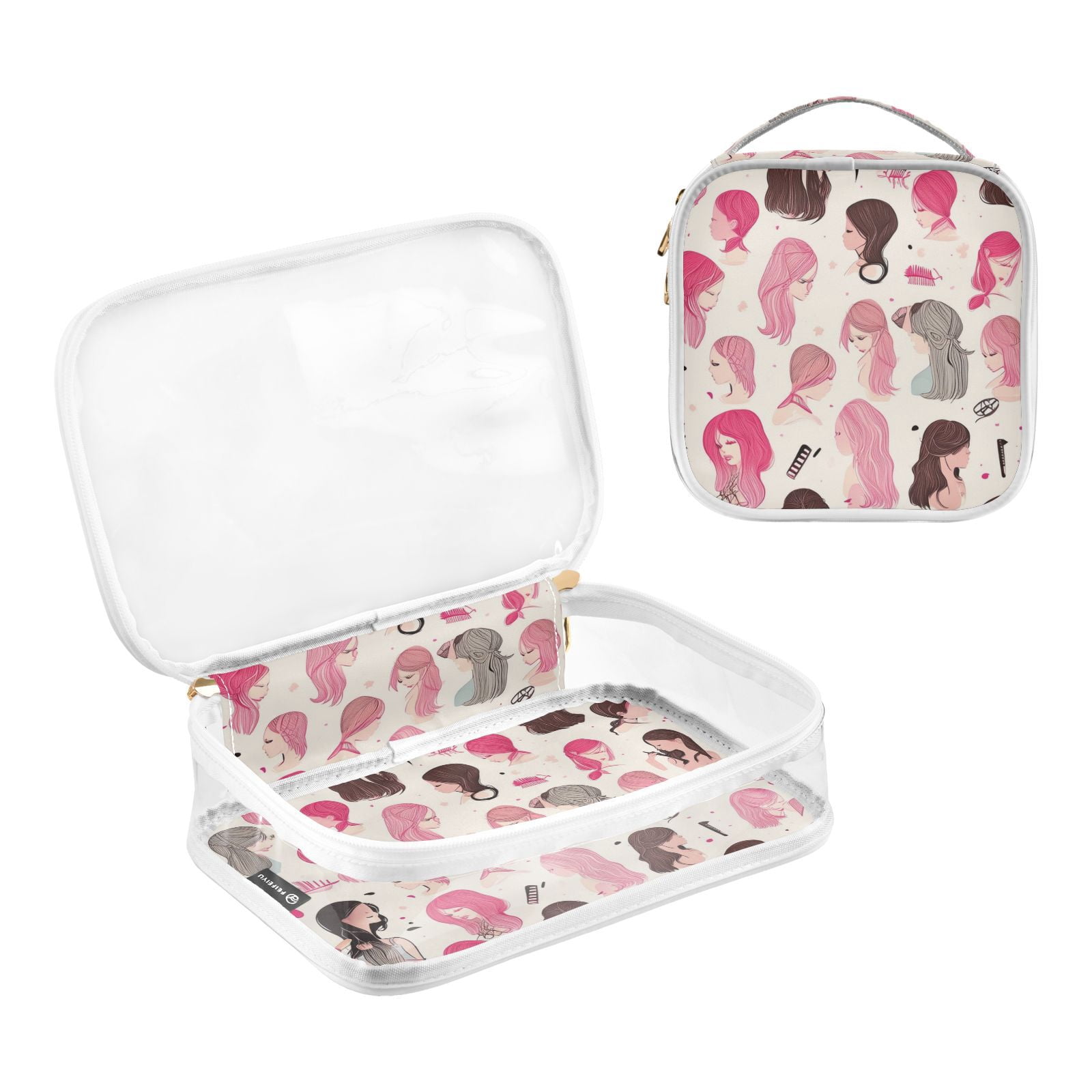 Clear Makeup Bags with Handle Large Opening 2 Pack Set Toiletry Bag Quart Size Bag, for Women Man Traveling Travel Essentials, Toiletries and Other. Girl Salon Pink