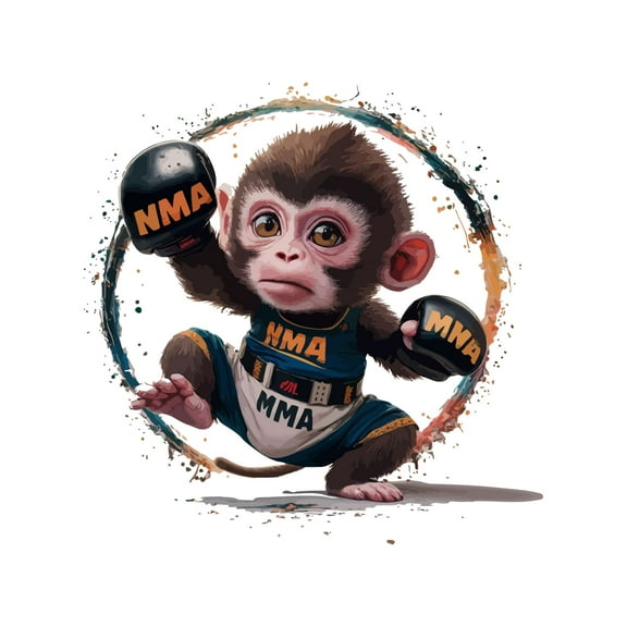 Mma Cute Baby Monkey Boxing Sports Winner Animals Wall Art Sticker Designs Vinyl Stickers For Home House Walls Rooms Windows Bedroom Decoration Size (26x26 inch)