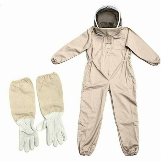 Traje de apicultura con guantes, mono de apicultor de algodón natural con velo de protección unisex (XL)