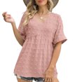 thumbnail image 3 of Top plisado con cuello en V para mujer, blusa plisada con cuello en V suave y transpirable a la moda, cómoda para la piel, rosa, XXL, 3 of 5