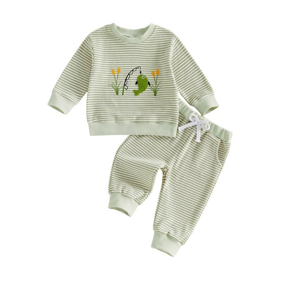 RUINIXCW Boy Fall Waffled Outfits Stripe Long Sleeve Sweatshirts Joggers Pants
