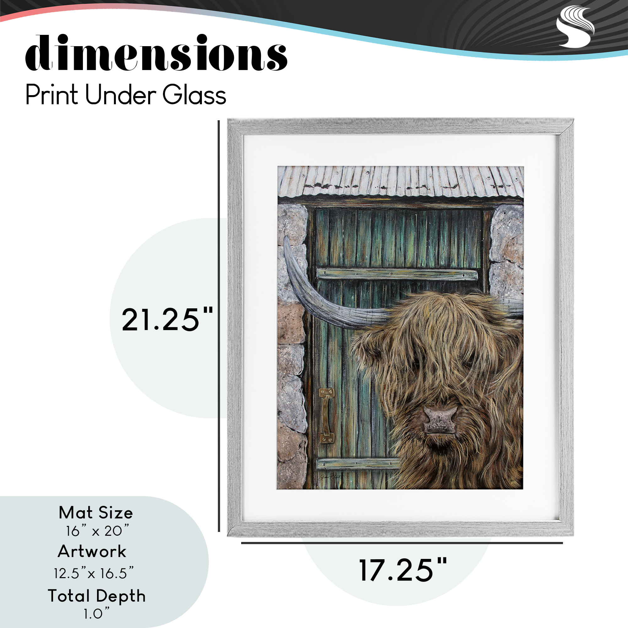 Highland Cow by Barn Door Gray Framed Print Under Glass, design by Jean Plout