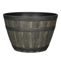 Better Homes & Gardens Whiskey Barrel Brown Resin Planter, 19.9in x 19.9in x 13in