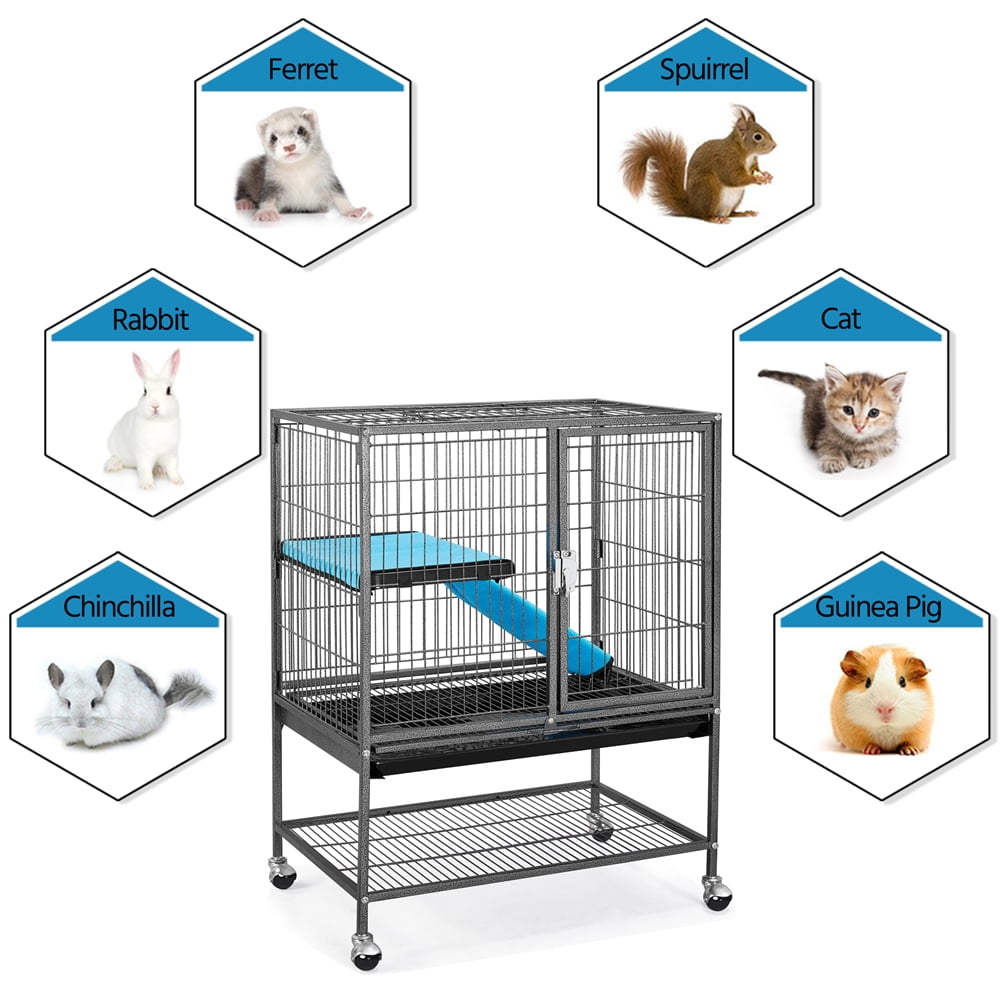 Alden Design Rolling Metal Animal Cage with Removable Ramp & Platform, Black