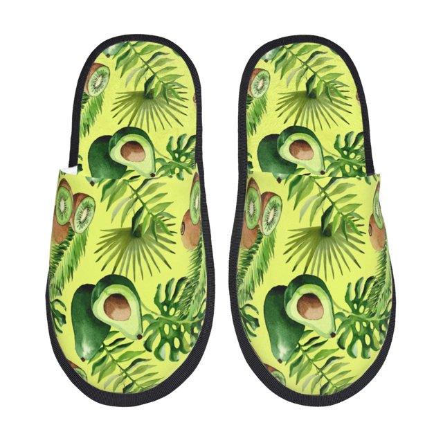 Fotbe Kiwi and Avocado Pantuflas Peludas para Mujer con Estampado, Zapatillas de Peluche, Zapatos de Invierno para Casa, Uso Interior y Exterior-Large