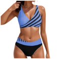 thumbnail image 1 of Huesdet Women Swimsuit Bikini Set High Waisted Push Up Cheeky Drawstring Two Piece Bathing Suit(Blue,S), 1 of 8