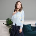 thumbnail image 4 of Cárdigan de punto para mujer, de invierno, con escote en V, manga larga, con margaritas, holgado, liso, con botones, abierto, informal (L), 4 of 5