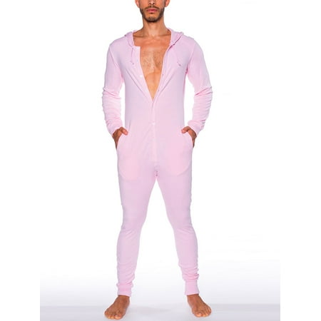 

INCERUN Men s Long Sleeve Slim Fit Hooded Pajama Jumpsuit Buttons Hoodie Sleepwear