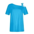 thumbnail image 4 of Ahabrexf Womens Casual Off The Shoulder Tops Short Sleeve T Shirts Loose Summer Blouse Shirt Asymmetrical Tunic, 4 of 5