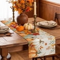 thumbnail image 6 of Orange Green Pumpkins Fall Table Runner - 90 Inch Long Thanksgiving Maple Leaf Rustic Cotton and Linen Blended Dress Scarves Farmhouse Table Runner for Kitchen Dining, Coffee Table, 13" x 90", 6 of 8