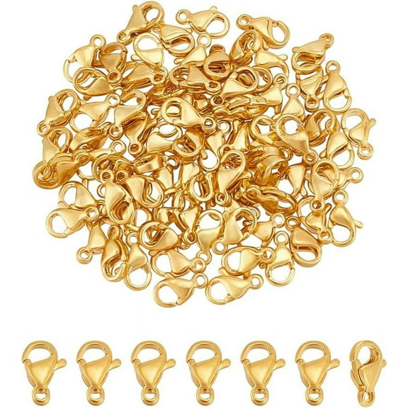 80Pcs 24K Gold Plated Necklace Clasps Stainless Steel Lobster Claw Clasp 9mm Fastener Hook End Chain Clasps Jewelry Clasp and Closures for Bracelet Necklace Making