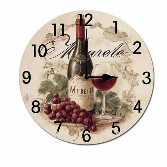 ZXCXRQFa Grapes Wine Glass Bottle Clock Wall Decor Battery Operated Floral Clocks Spring Wall Clocks Round Desk Clock 10 in Non Ticking Analog Bathroom Clocks