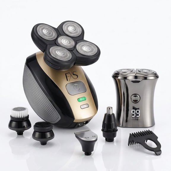 Head Shaver for Men, 5-in-1 Bald Grooming Kit with Free Mini Travel Shaver