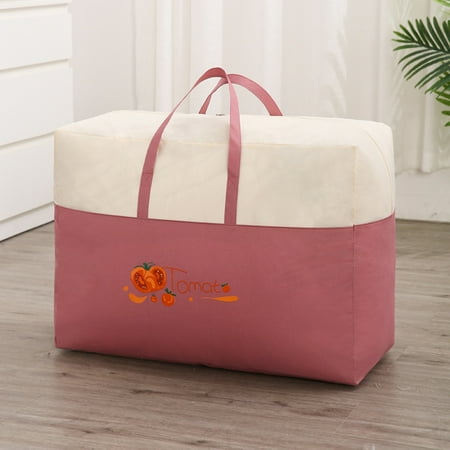 

CUH Large Clothes Splicing Cotton Linen Home Quilt Blanket Travel Luggage Foldable Handle Organizer Bags Tanzanite 21.65x15.75x9.06inch
