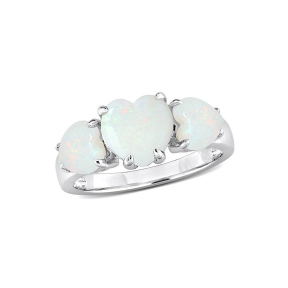 Gem & Harmony 2.22 Carat (Ctw) Opal Heart Three Stone Ring in Sterling Silver for Women