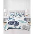 thumbnail image 2 of Full Size Quilt Bedding Set, Navy Blue Coastal Reversible Summer Quilt 3 Pieces, Starfish Shell Coral Summer Beach Ocean Lightweight Bedspreads Coverlets with 2 Pillow Shams for All Seasons, 2 of 5