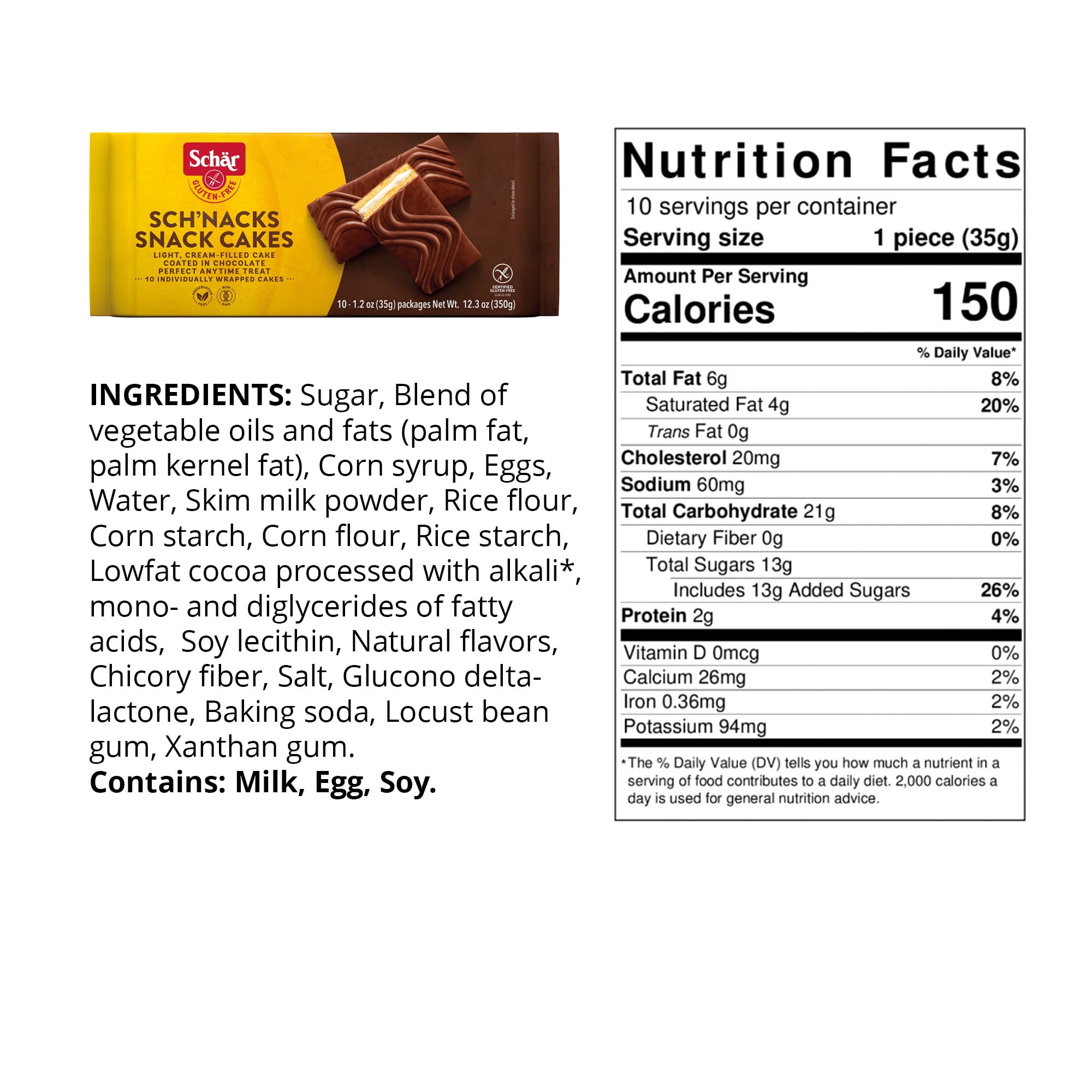 Schar - Gluten Free Sch'nacks, Shelf Stable Cream Filled Snack Cakes - 10 Pack