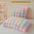 thumbnail image 2 of LIFEREVO 2 Pieces Fluffy Faux Rabbit Fur Pillow Cases, Luxury Soft Plush Shaggy Bubble Pillowcases Standard Size with Zipper, Furry Fuzzy Long Pillow Shams for Adult Girls Kids Teens 20x26, Rainbow, 2 of 7