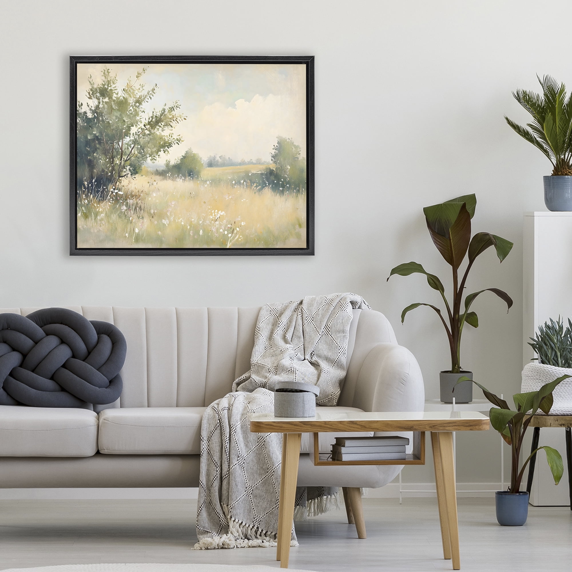 Stupell Industries Summer Meadow in Soft Light Black Framed Floater Canvas Wall Art, design by Creative Studio