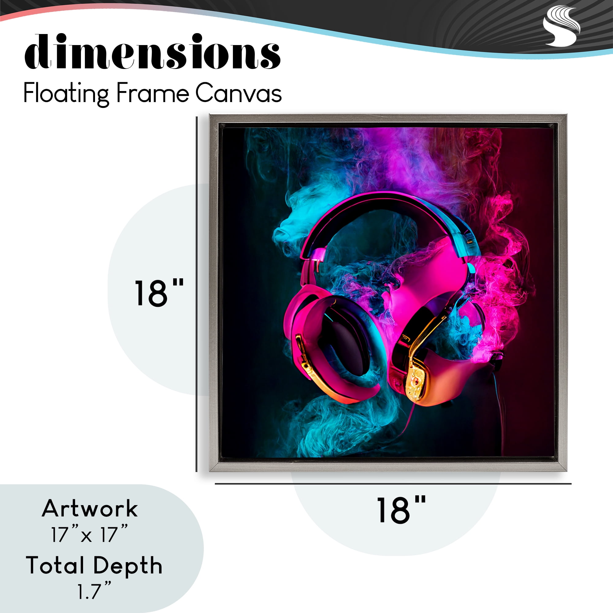 Power Play Pink & Blue Headphones Gray Framed Floater Canvas Wall Art, design by Sasha