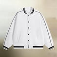 thumbnail image 2 of Daiosportswear Women's Varsity Bomber Jacket Snap Button Casual Striped Ribbed Trim Contrast Piping Baseball Coat with Side Pockets White, 2 of 4