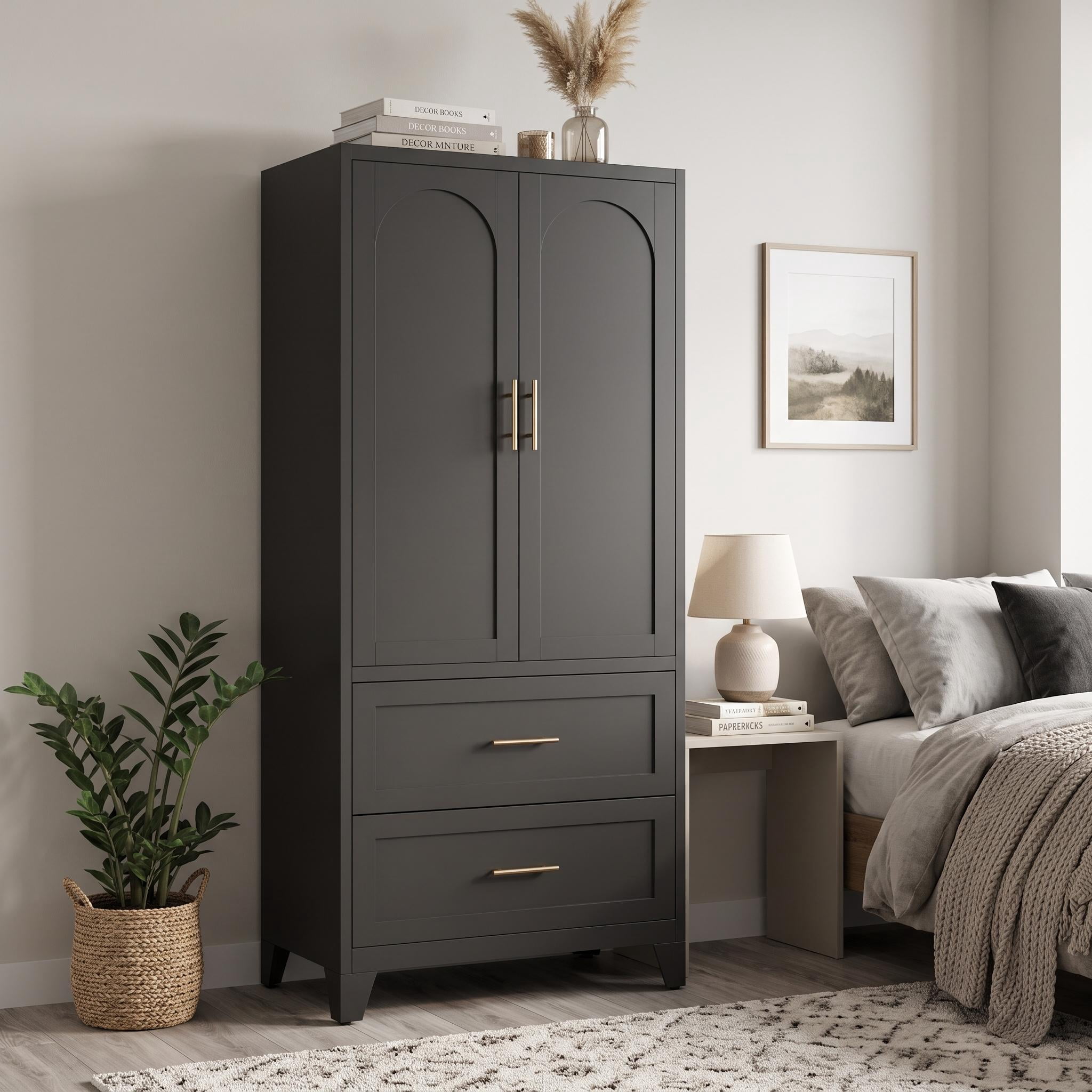 Homy Casa 71" Freestanding Armoire Wardrobe Closet with Doors & Drawers for Bedroom, Guest Room, Black