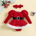 thumbnail image 2 of Tisuna Baby Girls Bodysuit Solid Color Puff Sleeves Crew Neck Roomper Cute Fashion Festive Holiday Girls Dresses With Headband Red Size 3-6 Months, 2 of 7