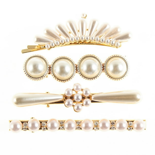 Juego de 5 pinzas para el pelo con perlas de imitación, horquillas con diamantes de imitación y accesorios para el cabello para mujeres y niñas (estilo mixto).