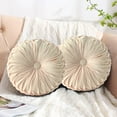 thumbnail image 4 of SHANNA 2 Pack Round Velvet Seat Cushion Pleated Pumpkin Floor Throw Pillow 14''x14'' Soft Decorative for Bed Sofa Couch Car Seat, Beige, 4 of 11