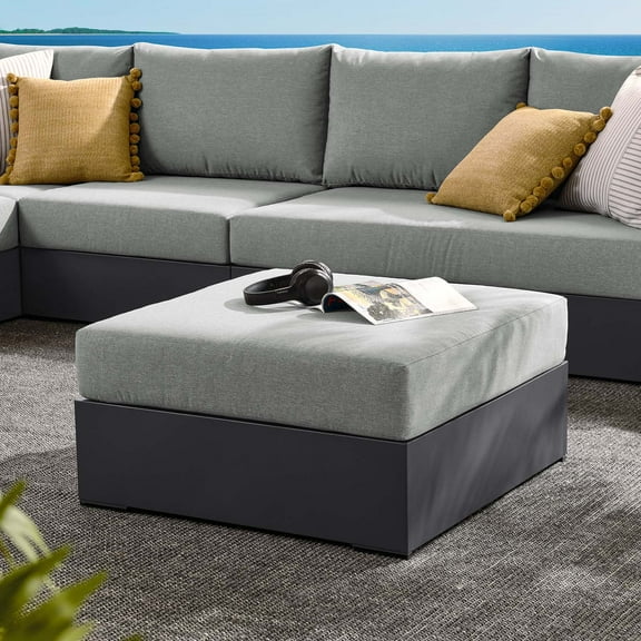 Tahoe Outdoor Patio Powder-Coated Aluminum Ottoman in Gray Gray