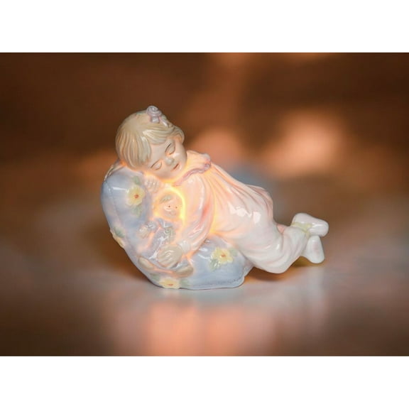 Ceramic Little Girl Sleeping on Pillow Nightlight, Nursery Room Decor, Gift for Her, Gift for New Mom