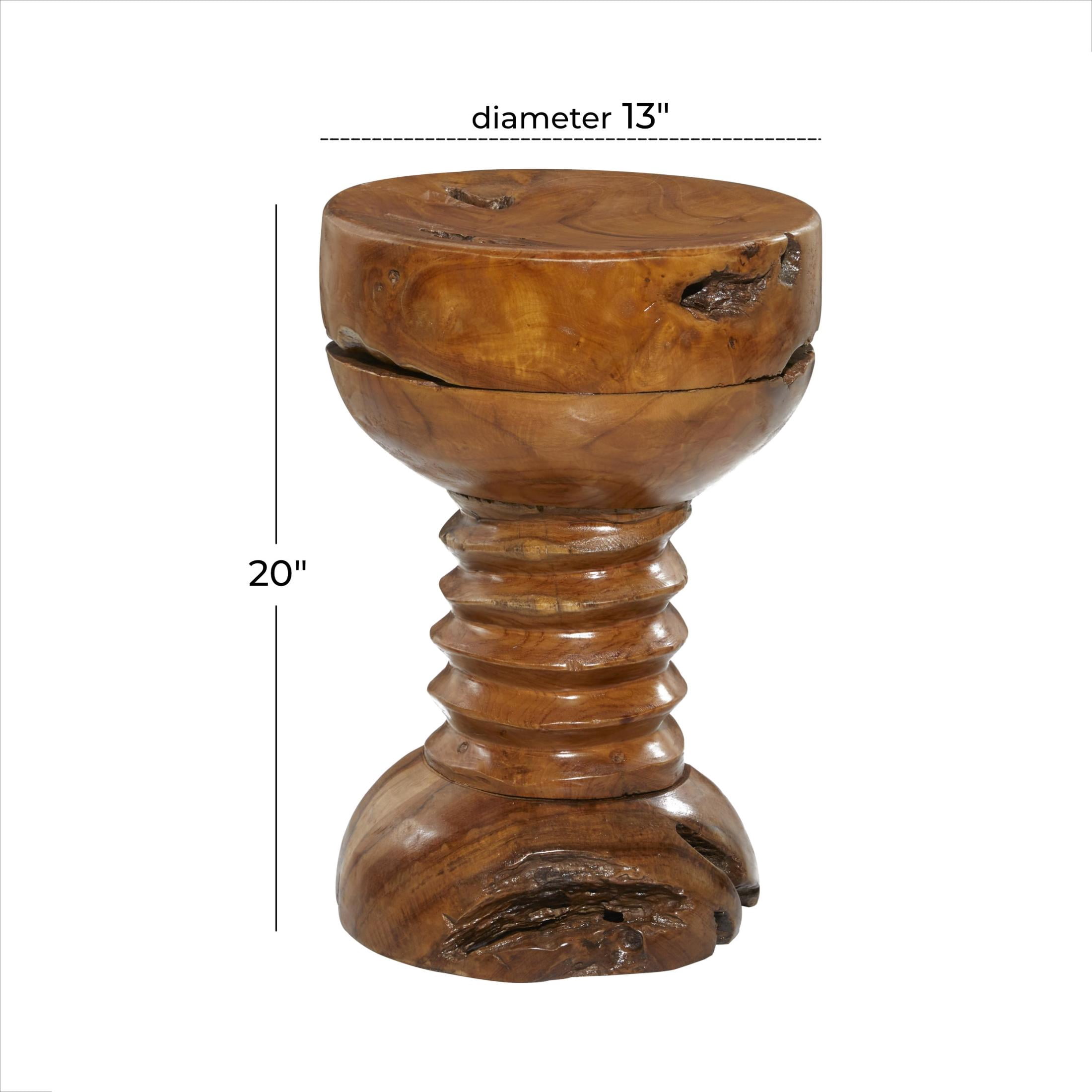 DecMode 13" x 20" Brown Teak Wood Handmade Live Edge Accent Table with Coiled Base, 1-Piece
