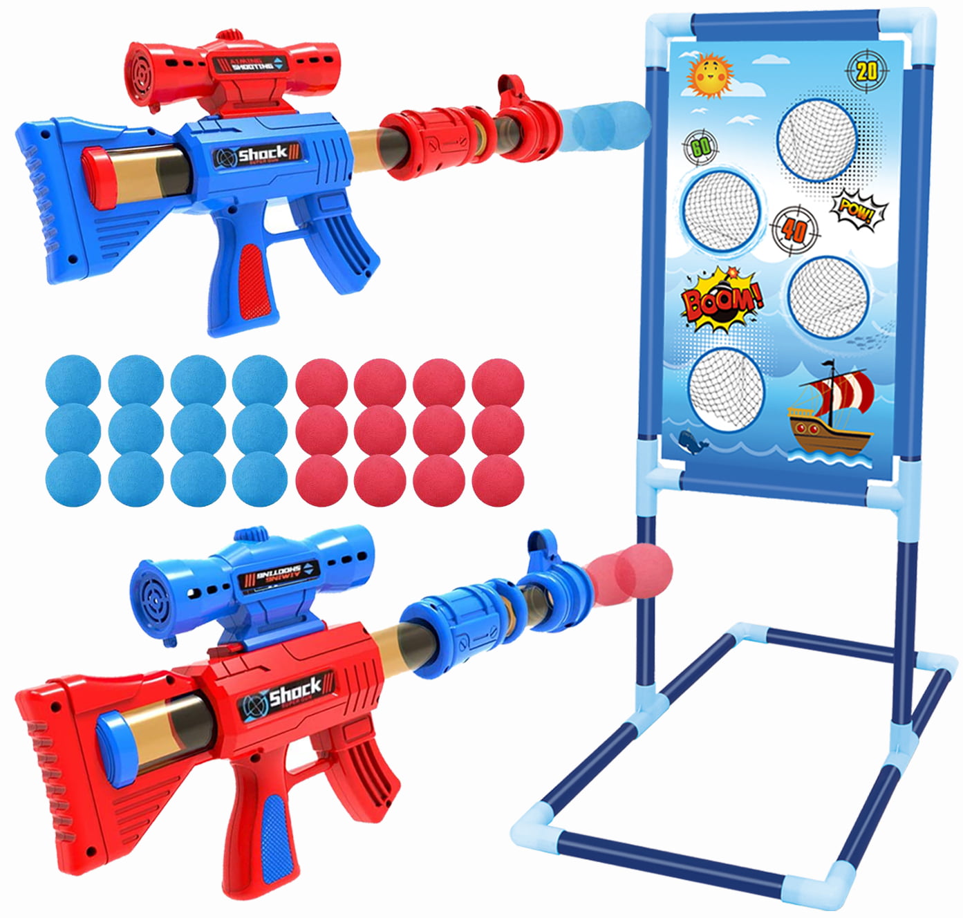 with Shooting Target Stand 2 Popper Air Guns 48 Foam Balls Indoor Outdoor Practice Set Toy Guns Gift for Boys Girls G.C Dinosaur Shooting Game Toys for Kids 5 6 7 8 9 10 
