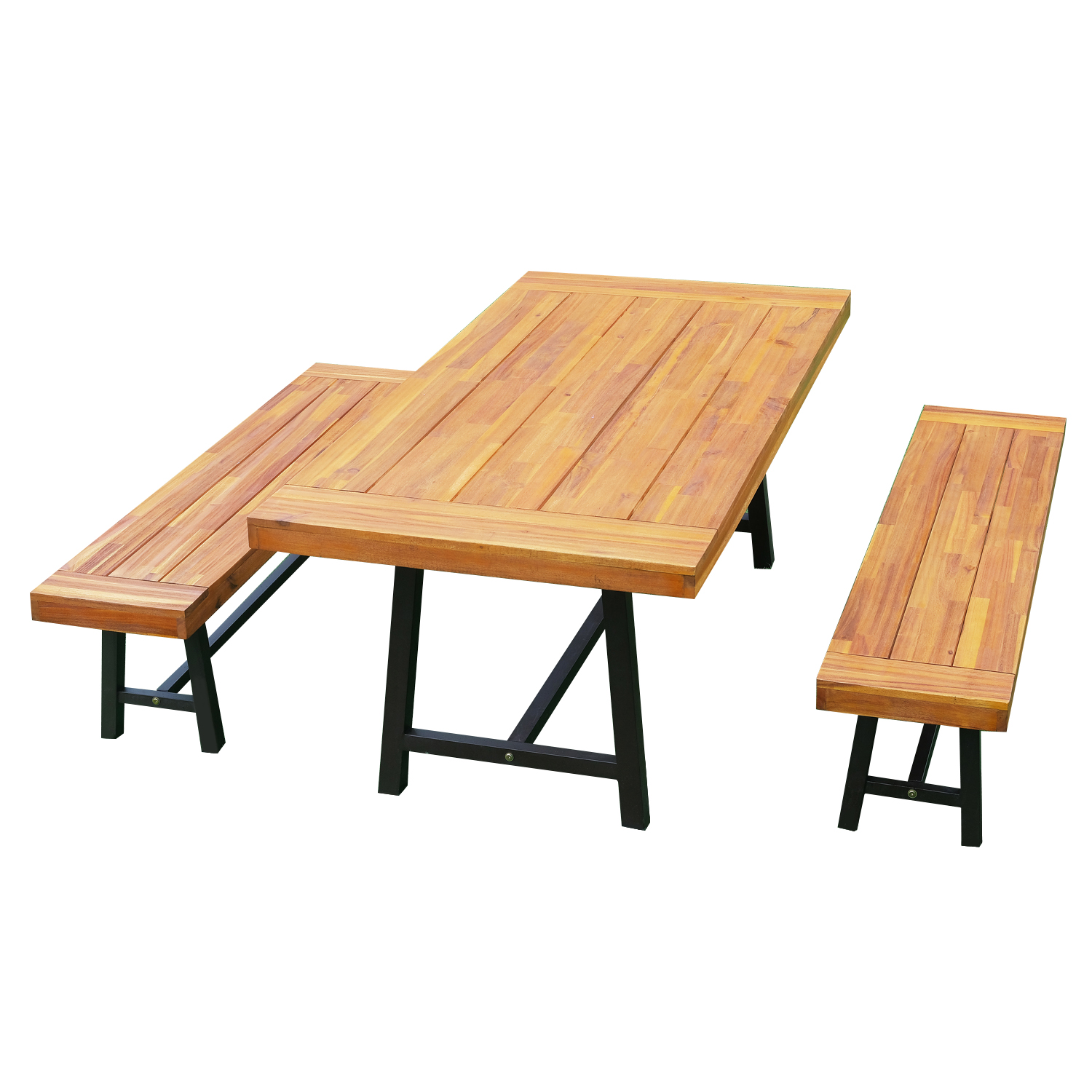 Outsunny 71'' Rustic Acacia Wood Outdoor Picnic Table and 63" Bench Seat Set - Natural Red Wood - image 1 of 6