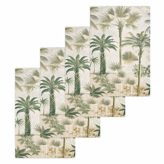 Palm Tree Kitchen Dish Towels for Drying Dishes Set of 4, Sage Green Tropical Nature Plant Watercolor Waffle Weave Microfiber Hand Tea Bathroom Towels Quick Dry & Absorbent Towel 15.7x23.6